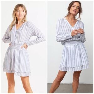 Rails Linen Jasmine Button Down Dress Women’s M Blue Rhone Stripe Long Sleeve